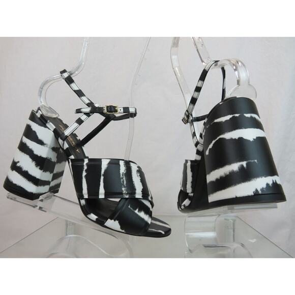 NIB BURBERRY CASTLEBAR BLACK WHITE LEATHER BUCKLE STRAP SANDAL PUMPS 39 ITALY - Picture 2 of 12